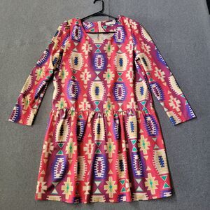 Anthropologie Eyedoll L Wildfires Tribal Print Boho Drop Waist Dress 628